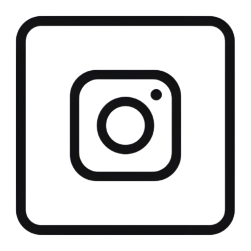 Icono de Instagram en contorno negro dentro de un cuadrado con esquinas redondeadas sobre fondo transparente.